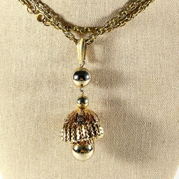 SPECTACULAR 50's BAUBLE GOLD TONE PENDANT W/BEAUTIFUL 24” GOLD TONE ROPE CHAIN - Picture 3 of 11